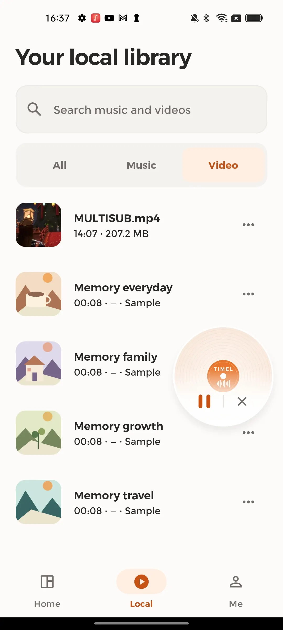 Timel Player local music and video library