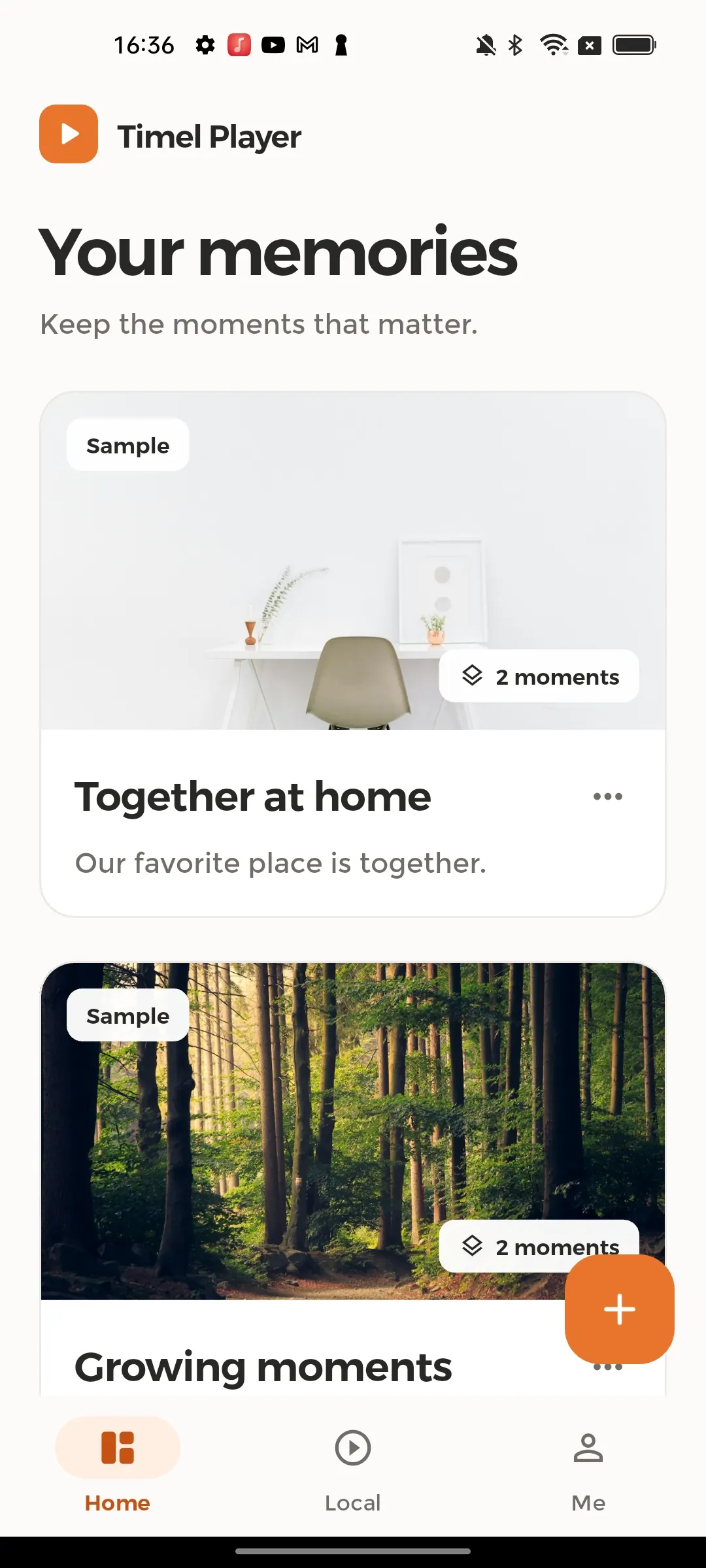 Timel Player home screen with your memories
